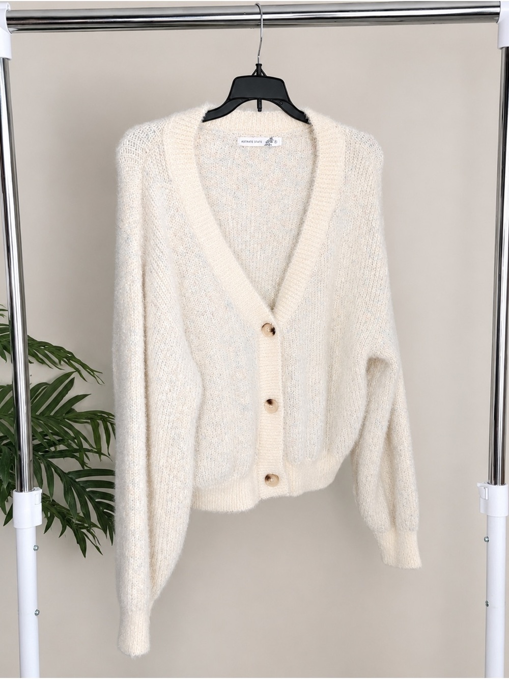 Altar’d State Cream Fuzzy Knit Button Cardigan Oversized Cozy Sweater